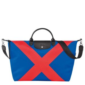 Sac de voyage Longchamp Le Pliage Collection Casaque bleu/rouge