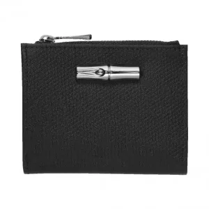 Petit portefeuille compact Roseau Longchamp – noir