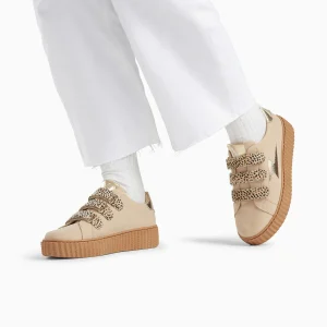 Baskets éclair Aby beige et or et à scratchs guépard