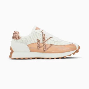Baskets monogramme Mona blanc et rose gold à semelle running Vanessa Wu