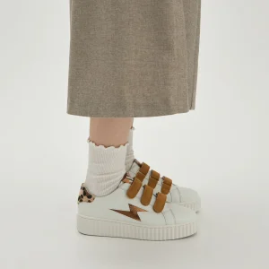 Baskets éclair Délia blanc et bronze à scratchs