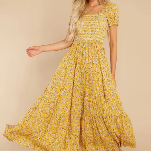 Robe à Fleurs Jaune Longue