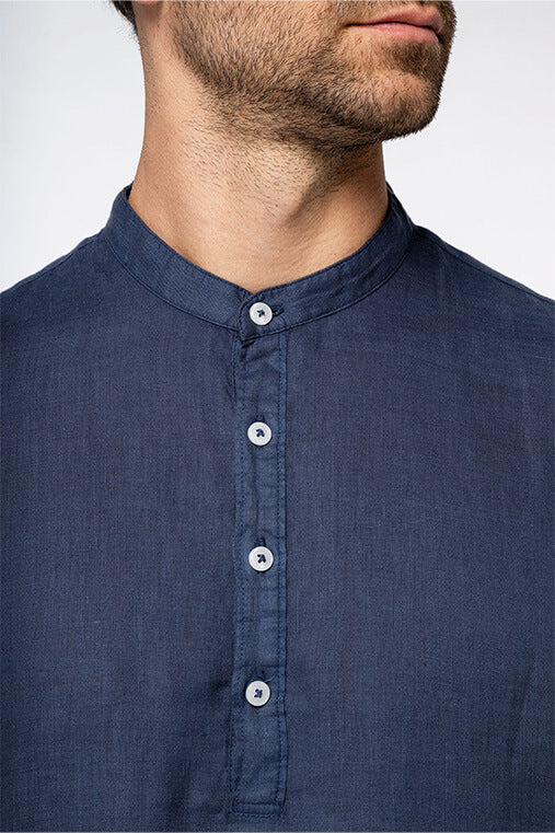 Chemise Écoresponsable à Col Mao Délavée en Lin Homme - Élégance et Confort Naturel