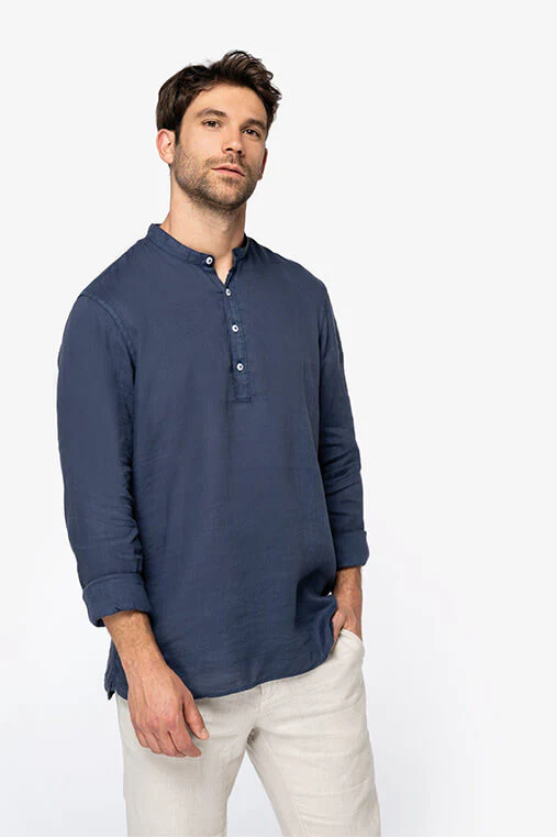 Chemise Écoresponsable à Col Mao Délavée en Lin Homme - Élégance et Confort Naturel – Image 4