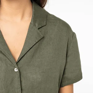 Chemise manches courtes en lin à col bowling femme