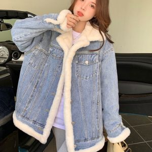 Veste en jeans doublée en polaire pour femme