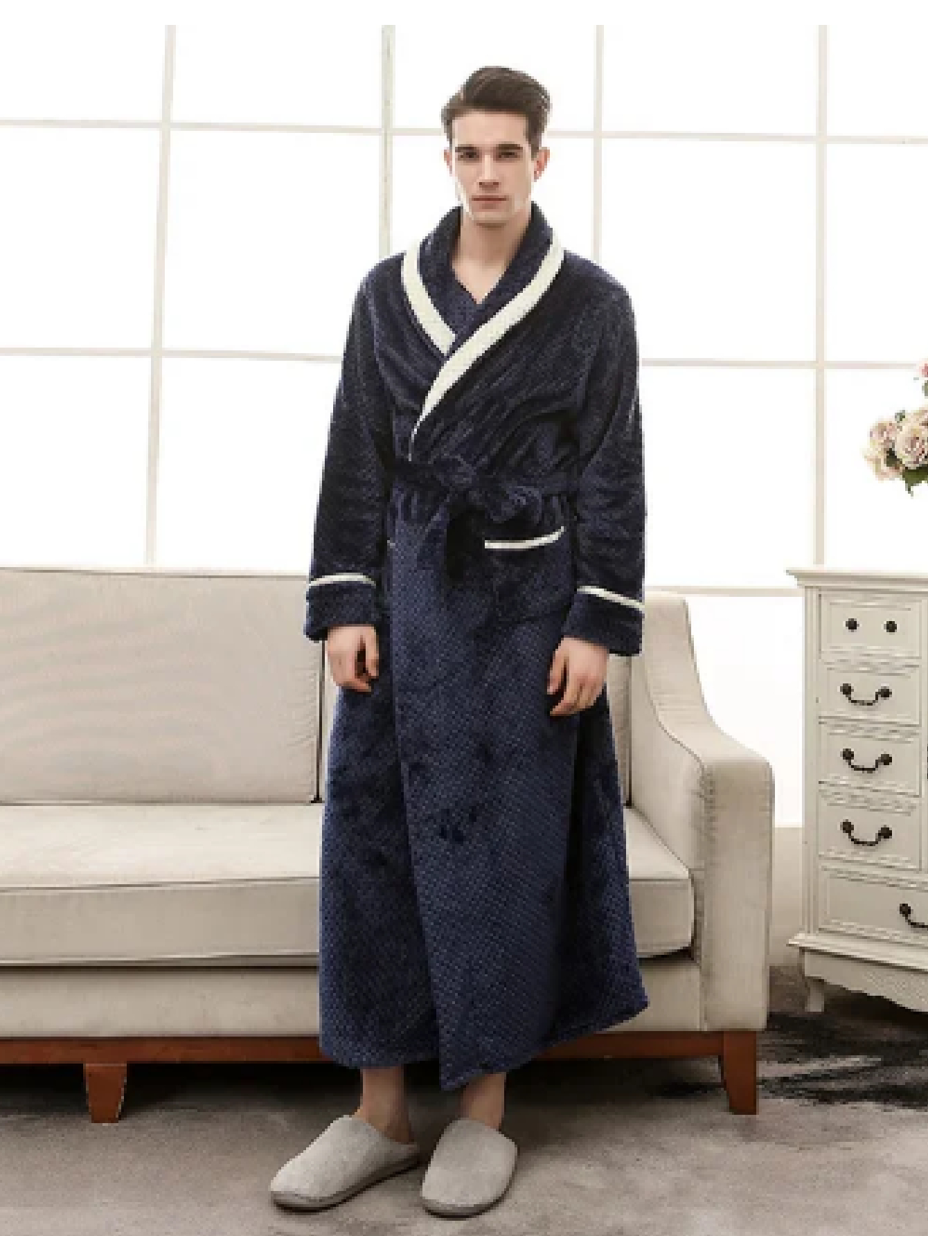 Peignoir polaire long pour homme