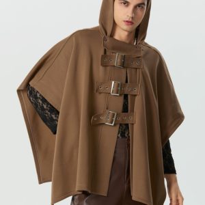 Poncho à intérieur polaire kaki pour homme