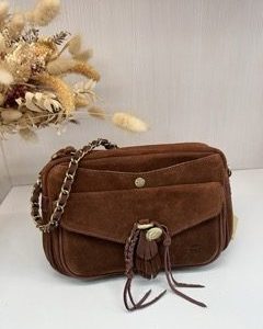 Sac besace ORELIA croute de cuir cognac Mila Louise