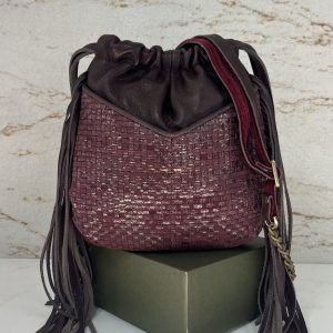 Sac seau bourse à franges Nora W cuir Mila Louise pourpre