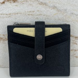 Porte-carte / porte-monnaie Sido XV cuir effet paillettes Mila Louise noir