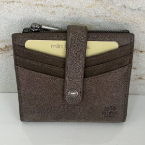 Porte-carte / porte-monnaie Sido XV cuir effet paillettes Mila Louise fumé kaki