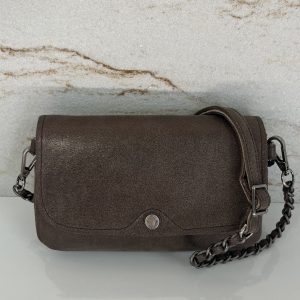 Sac pochette porté travers Odile X fumé kaki cuir Mila Louise