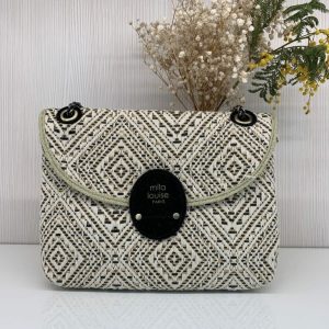 Sac besace Sibyl à tissage losange lurex noir