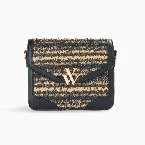 Petit sac cartable Aline Noir et beige tressé