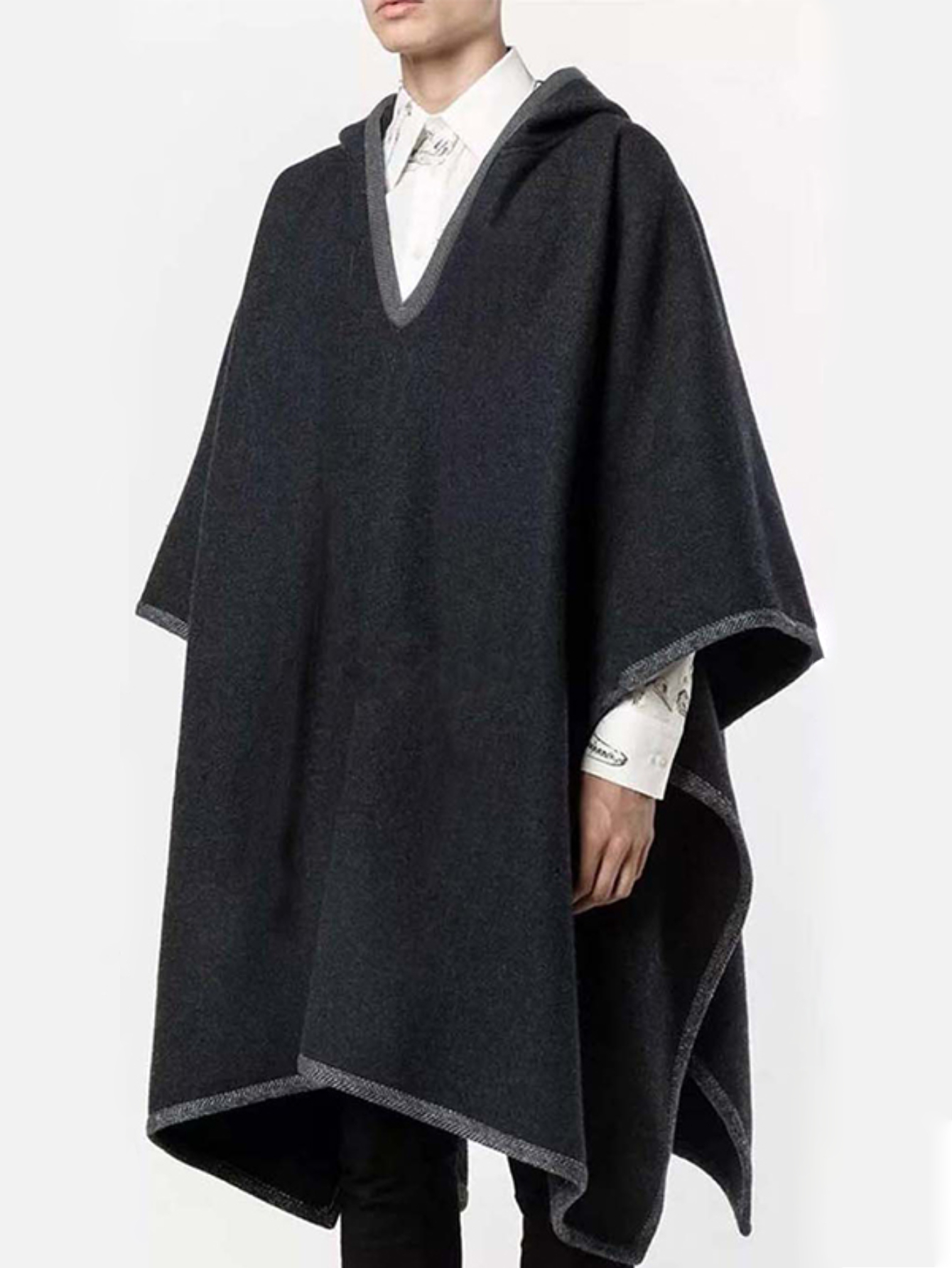 Poncho polaire pour homme à capuche