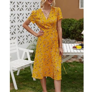 Robe Portefeuille Fleurie Mi-Longue