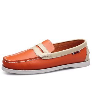 Chaussure Bateau Orange Cuir