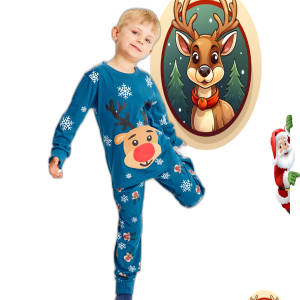 Pyjama De Noël Rudolphe Bleu – Enfants.