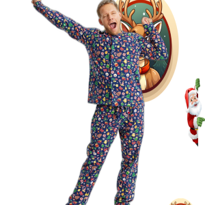 Pyjama De Noel En Flanelle Crazy Bleu Marine Hommes