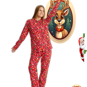 Pyjama De Noel En Flanelle Crazy Rouge Femme