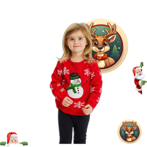 Pull de Noël bonhomme de neige rouge – enfant