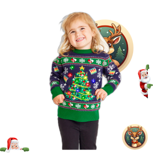 Pull De Noël De L’arbre LED Bleu – Enfants