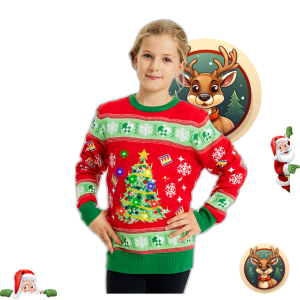 Pull De Noël De L’arbre LED Rouge – Enfants